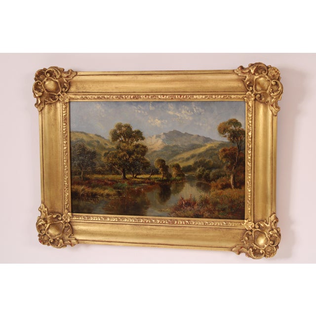 Fine quality mountain, trees and river landscape painting, early 20th century. Signed indistinctly lower right corner. Oil...