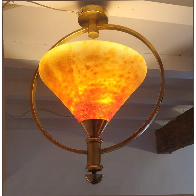 1960s 1960s Pair of Amber, Mid Century Modern Glass Chandeliers For Sale - Image 5 of 11