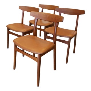 Model 60 Chairs in Teak and Leather by Henning Kjærnulf for Bruno Hansen, 1950s, Set of 4 For Sale