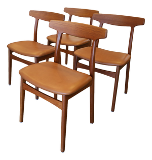 Model 60 Chairs in Teak and Leather by Henning Kjærnulf for Bruno Hansen, 1950s, Set of 4