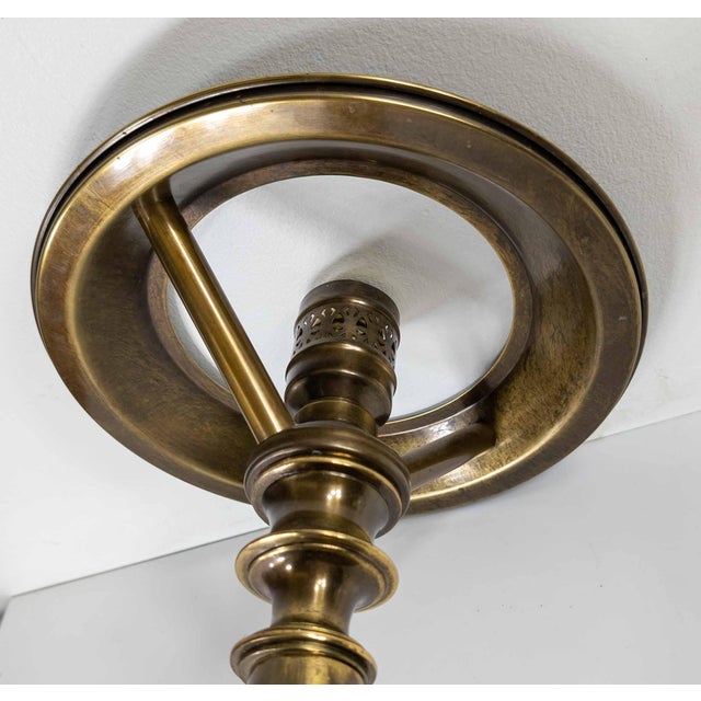 1970's Ethan Allen Brass Sinumbra Astral Lamp Style Table Lamp With White Glass Shade For Sale - Image 12 of 14