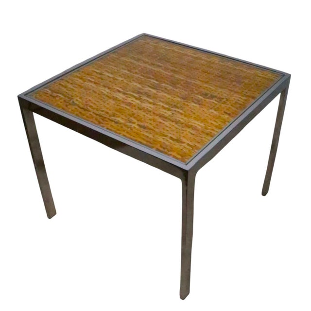 Milo Baughman Mid Century Chrome Wicker and Glass Side End Table C. 1970's For Sale - Image 4 of 12