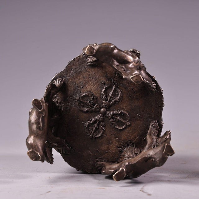 Bronze Late 19th Century Silver-Plated Bronze Censer With Vajra Deity, 900g, 7" Tall For Sale - Image 8 of 8