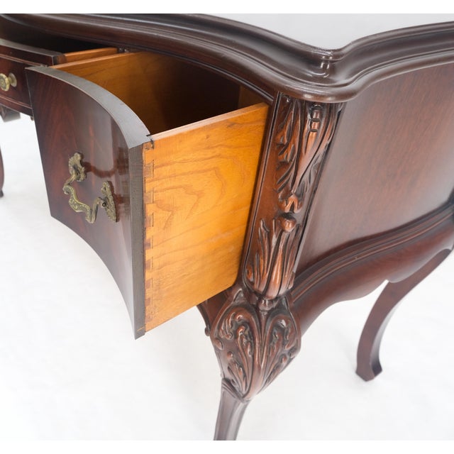 Very Fine Carved Mahogany 3 drawers c1940s Vanity Console Table Writing Desk For Sale - Image 10 of 14