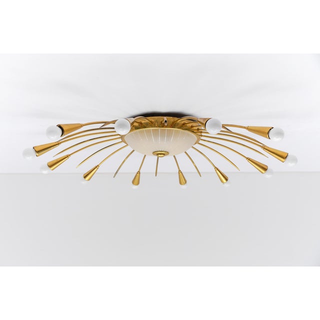 Large Mid-Century Modern 12-Arm Brass and Glass Sputnik Lamp, Germany, 1950s For Sale - Image 10 of 18