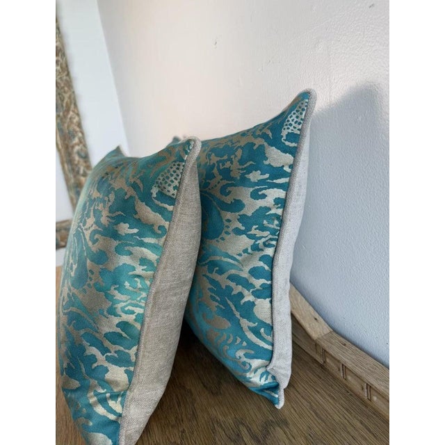 Textile Pair of Fortuny Patterned Pillows With Solid Chenille Backs by Melissa Levinson For Sale - Image 7 of 8