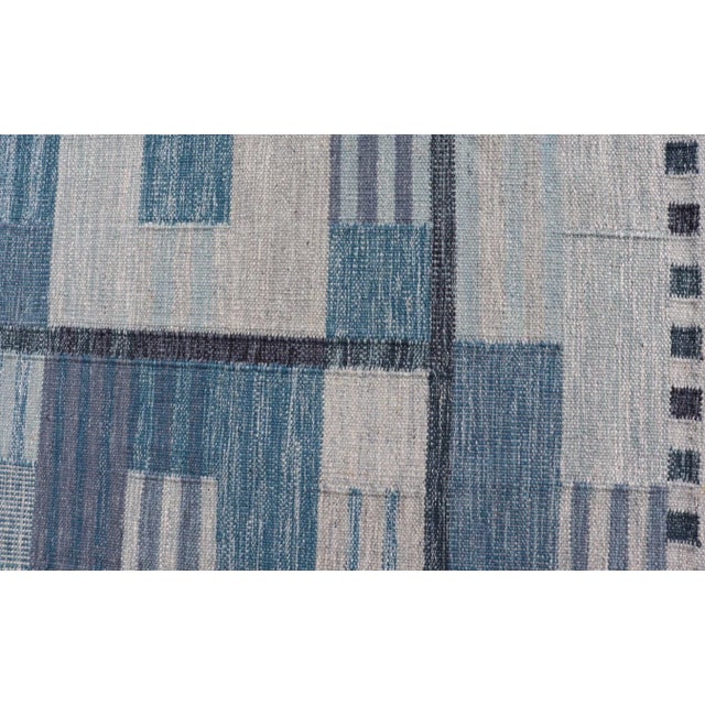 Black Scandinavian Style Flat-Weave Rug With Modern Design in Gray, Black, and Blues 9'2 X 11'7 For Sale - Image 8 of 10