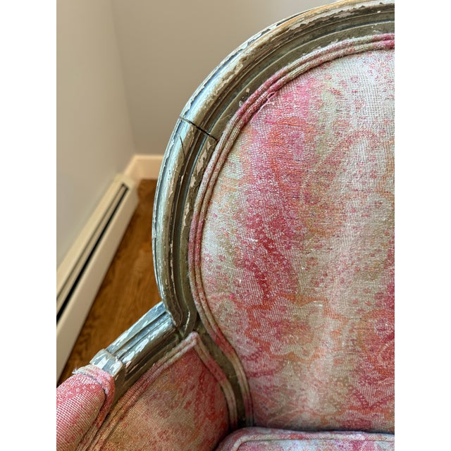 Pair of Petit Antique Chairs With Brocade Rose Colored Striped Fabric For Sale - Image 9 of 11