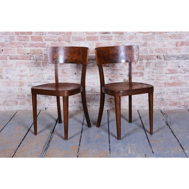 Art Deco Czech Chairs in Beech and Walnut from Thonet, 1940s, Set of 4 For Sale - Image 10 of 15