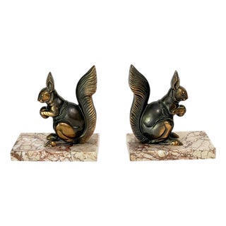 Marble and Metal Bookends with Squirrels, France, 1950s, Set of 2 For Sale