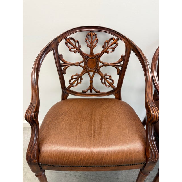 Pair of Theodore Alexander Regency Style Mahogany Armchairs With Leather Seats For Sale - Image 11 of 16