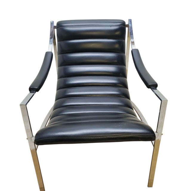 1970s Mid Century Italian Chrome Lounge Sling Chair Tuck Roll Living Room Arm Vintage For Sale - Image 11 of 18