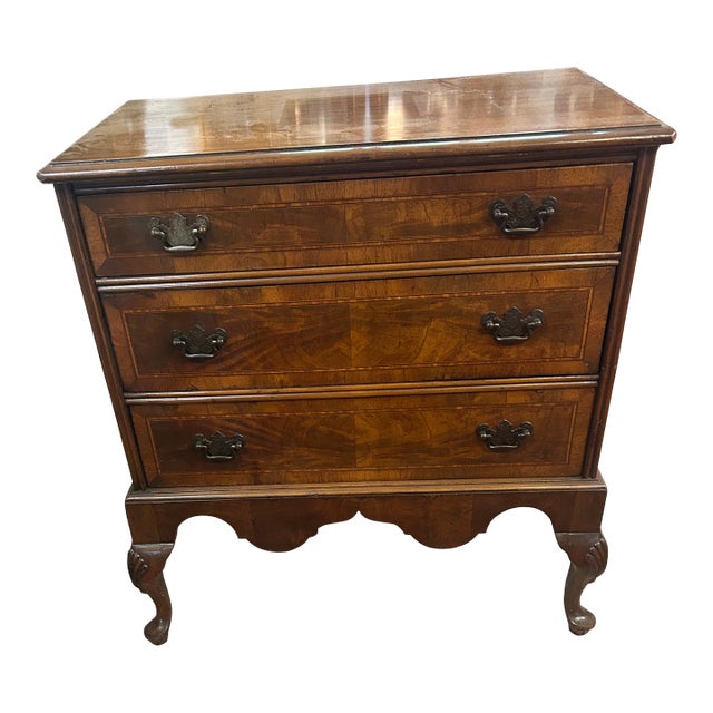 Vintage Small 3 Drawer Georgian Commode With Chippendale Style Brasses For Sale