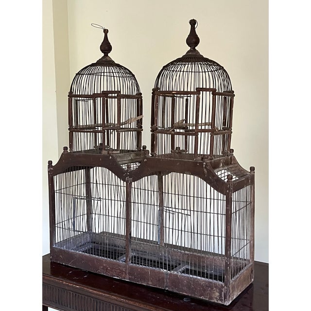 Large Antique Early 20th Century French Wood and Wire Turreted Bird Cage For Sale - Image 4 of 18
