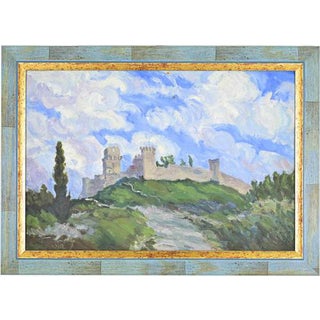 Fausta Settimj, Landscape with Castle, Mid-20th Century, Oil on Cardboard For Sale