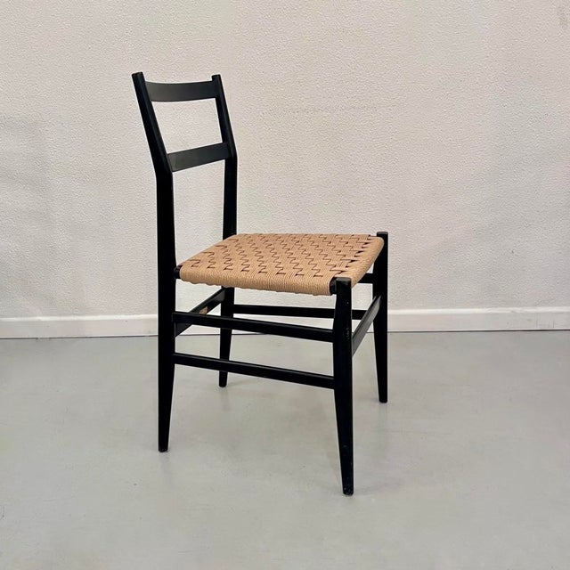 Vintage Leggera Chairs in Rope and Black Wood by Gio Ponti for Cassina, 1950s, Set of 4 For Sale - Image 6 of 12