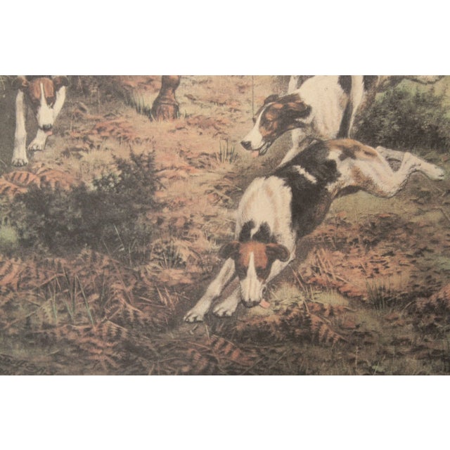 Green Vintage English Fox Hunt Lithograph Print, Custom Framed For Sale - Image 8 of 13