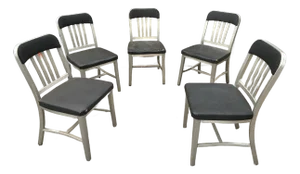 Vintage 1960’s Emeco Government Aluminum Chair Set of 5 Needs New Leather and Foam Good Bones
