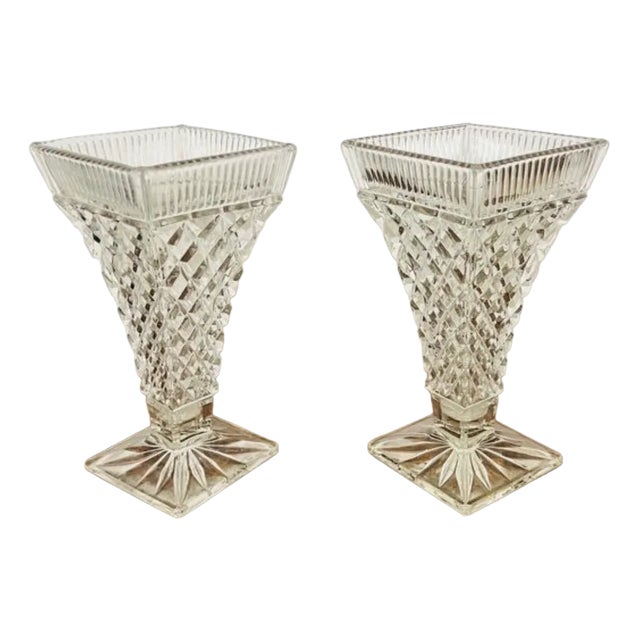Antique Edwardian Cut Glass Vases, 1900, Set of 2 For Sale