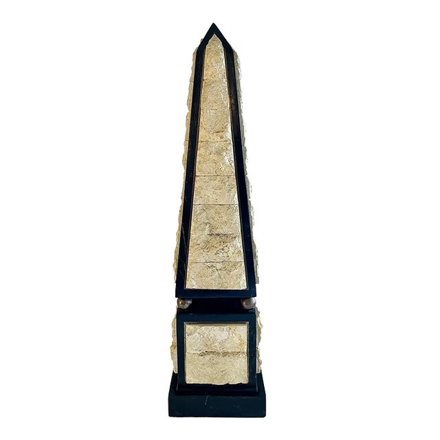 Neoclassical Stone & Black Marble Obelisk With Bronze Details For Sale