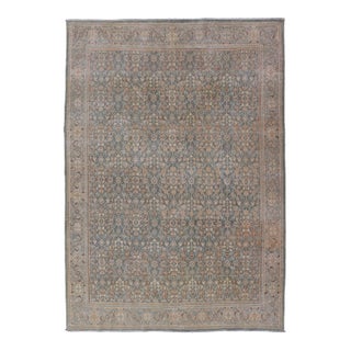 Light Blue/Gray Background Persian Antique Tabriz Rug With All-Over Herati Design For Sale