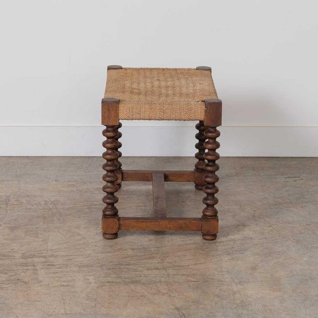 Wood 1940s French Wood and Woven Bobbin Stool For Sale - Image 7 of 13