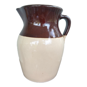 Vintage American Two-Tone Pottery Water Jug Pitcher in Brown & Cream Glaze