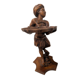 Vintage Italian Wood Carved Floor Statue Girl With Tray