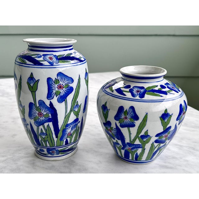 Chinoiserie Chinese Porcelain Hand Painted Vases - A Pair For Sale - Image 3 of 10