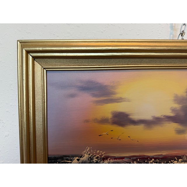 Early 21st Century Seascape Oil Painting Signed Jian Ocean Waves Sunset, Impressionist Coastal Art For Sale - Image 5 of 9