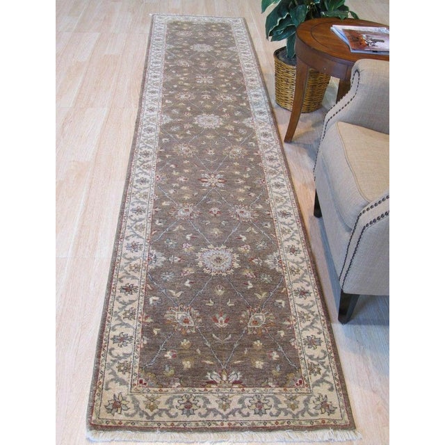 2020s Standard Size Brown Hand-Knotted Wool Earthy Floral Trellis Traditional Rug For Sale - Image 5 of 5