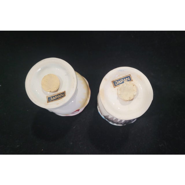 Vintage Boy & Girl Egg Cups Salt Pepper Shakers Japan Kitsch 1950 Fun Set Blue Pink - Set of 4 For Sale - Image 10 of 12