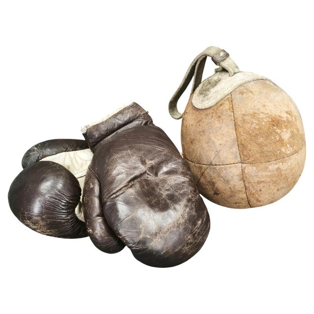 Leather Boxing Gloves and Punching Ball, Czechoslovakia, 1940s, Set of 3 For Sale - Image 10 of 10