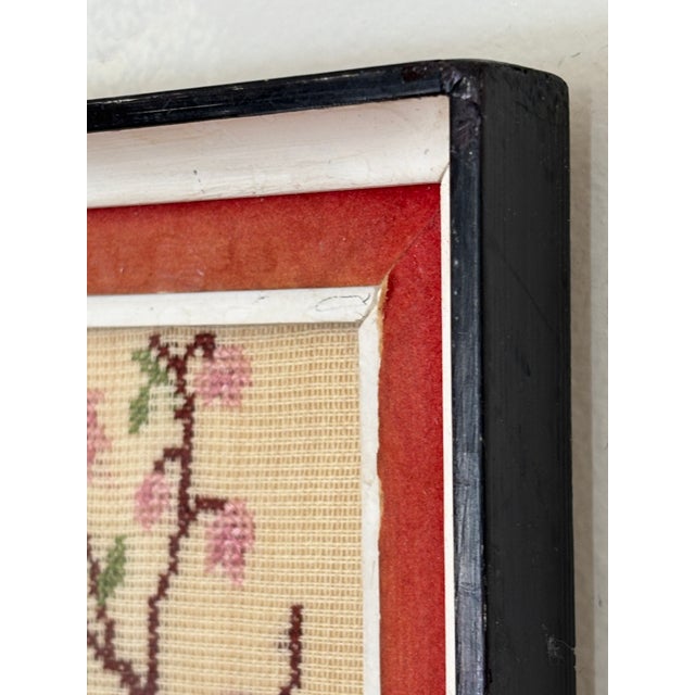 Circa 1950s Japanese-Inspired Cross-Stitch Textile Artwork — Framed For Sale In Baltimore - Image 6 of 18