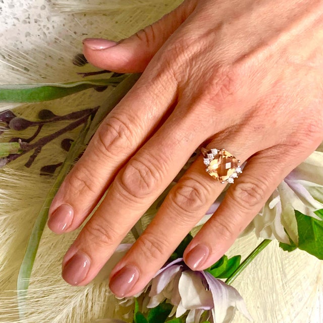 2010s Diamond Morganite Ring 14k Gold 5.60 TCW Certified, Size 6.75 For Sale - Image 5 of 13