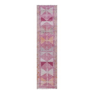 1960s Vintage Faded Herki Runner Rug 2'9'' X 11'2'' For Sale