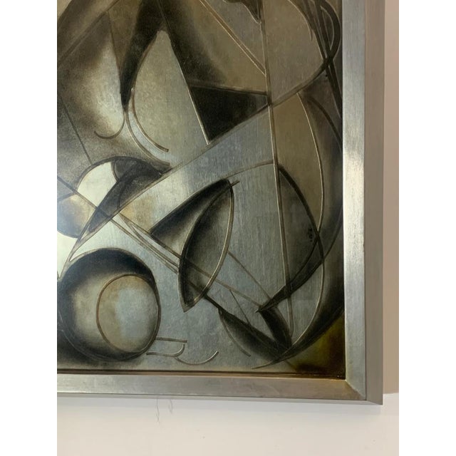Gray Futurist Painting in Back Treated Glass by Lam Lee Group, 1980 For Sale - Image 8 of 13