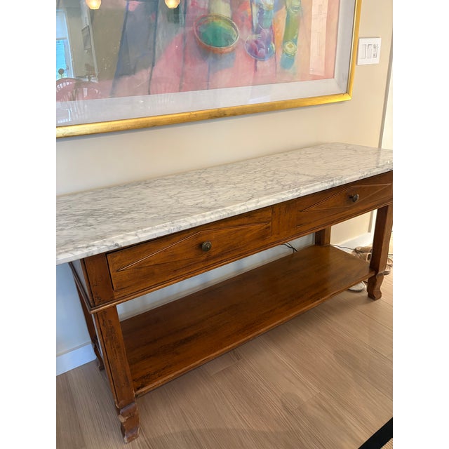 Traditional Vintage Marble Topped Wood Console/Buffet For Sale - Image 3 of 4