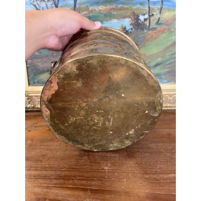 Metal Possibly Antique Brass Toned Decorative Bucket With Side Handles - Vintage Container Possibly Planter For Sale - Image 7 of 10