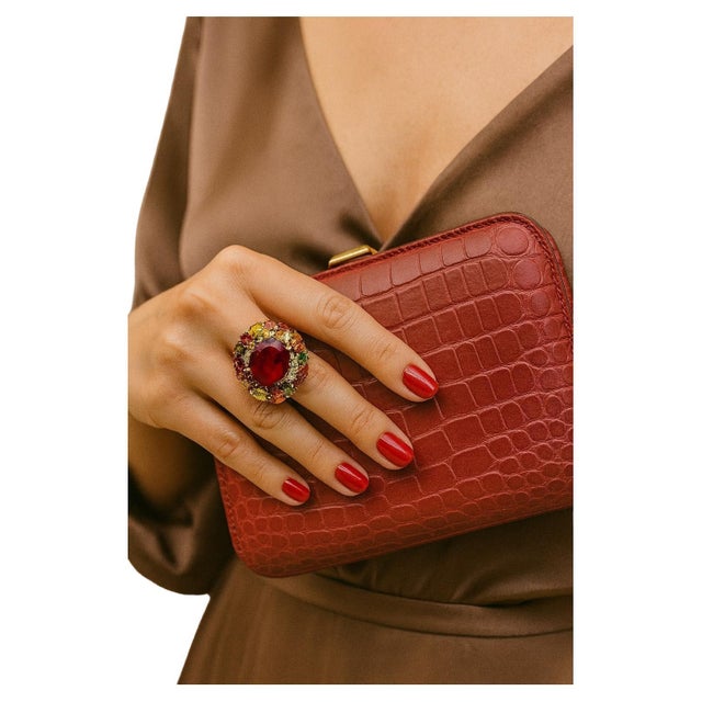 Bochic “Orient” Vintage Diamond, Ruby & Multi Sapphire Ring Set In 18K Gold & Si For Sale - Image 4 of 9