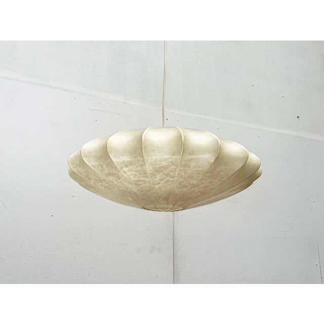 Mid-Century Modern Cocoon UFO Disc-Shaped Pendant Lamp by Goldkant Leuchten, based on a design by Friedel Wauer from the...