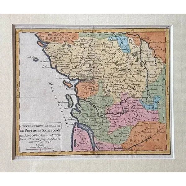 Antique Framed Map of West Central France, 1748 For Sale - Image 3 of 6