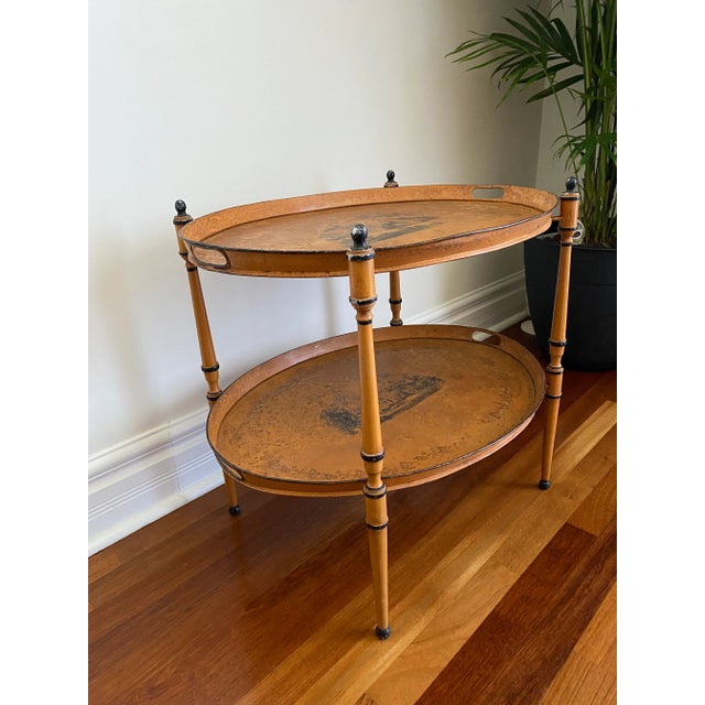 Vintage Italian Hand Painted Tole Collapsible Double Tray Tea Cart Table For Sale - Image 9 of 9