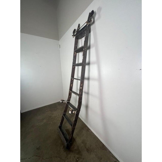 Antique Rustic Library Ladder, Iron & Wood With Distressed Patina For Sale - Image 17 of 18