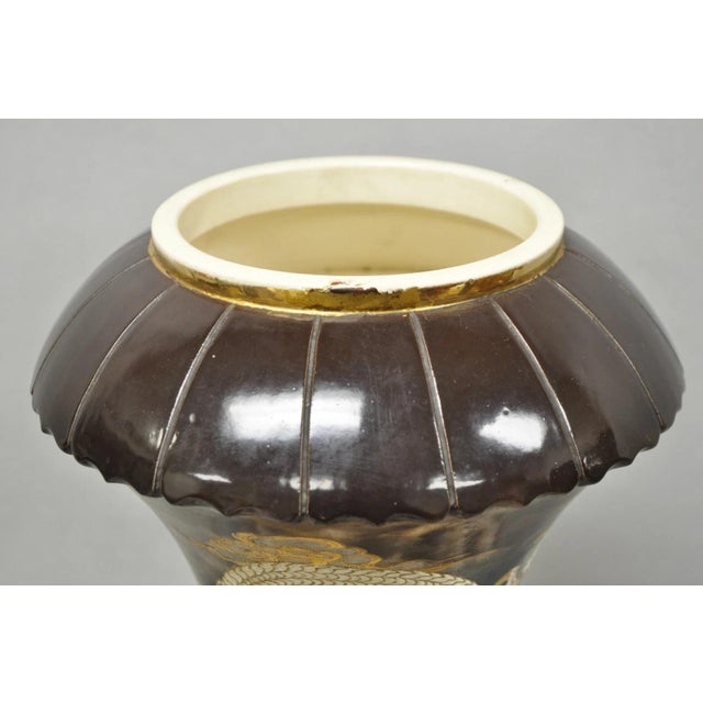 Vintage 30" Japanese Royal Satsuma Hand Painted Porcelain Oriental Dragon Vase For Sale - Image 12 of 17