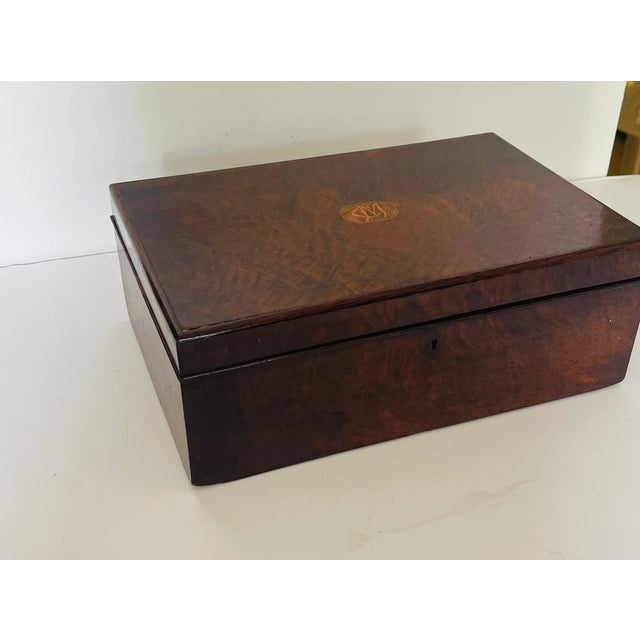 Large Antique Victorian Burlwood Box With Inlay For Sale In Miami - Image 6 of 11