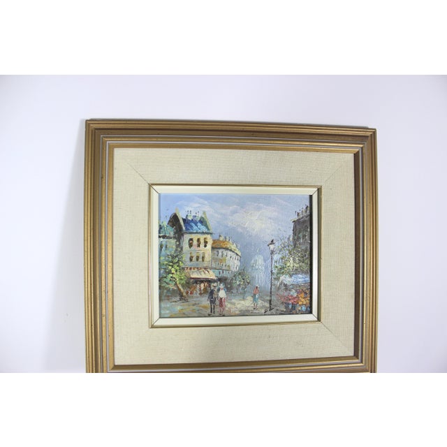 Vintage European City Scene Paris France Oil Painting, Framed, Small Original Art For Sale - Image 9 of 14