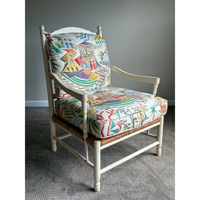 Vintage Coastal Palm Beach Lounge Chair & Ottoman in Custom Tropical Upholstery For Sale - Image 4 of 6