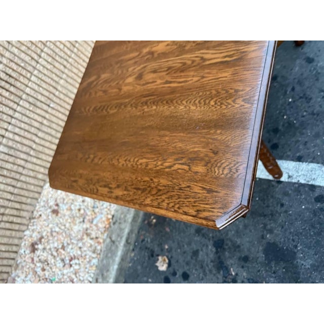 Brown Early 20th Century Antique Jacobean Style Oak Extendable Dining Table With Leaf For Sale - Image 8 of 11