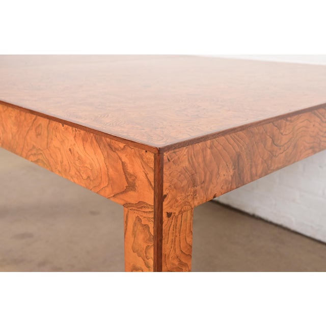 Milo Baughman Style Burl Wood Parsons Extension Dining Table, Newly Refinished For Sale - Image 12 of 15